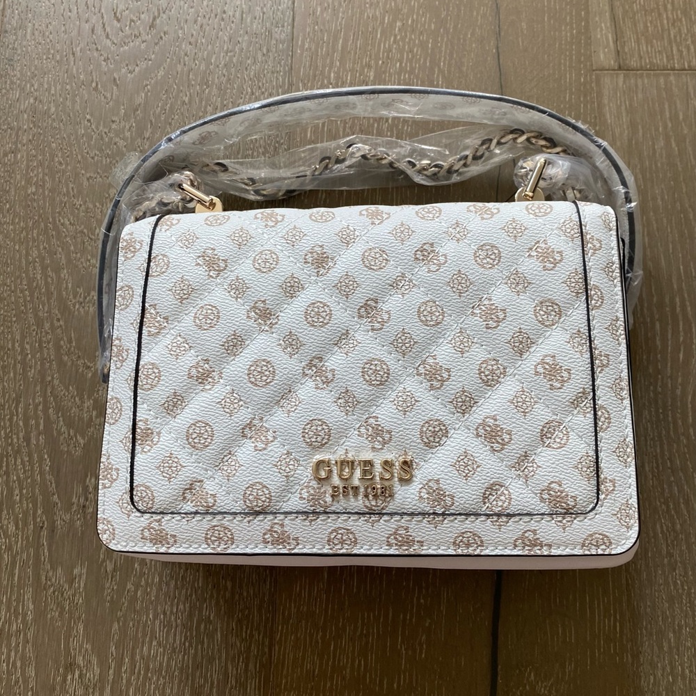 Guess Abey convertible white logo purse